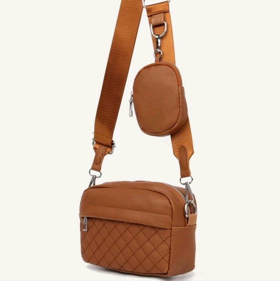 Brown Quilted Square Purse with Coin Purse - Picture 2 of 8